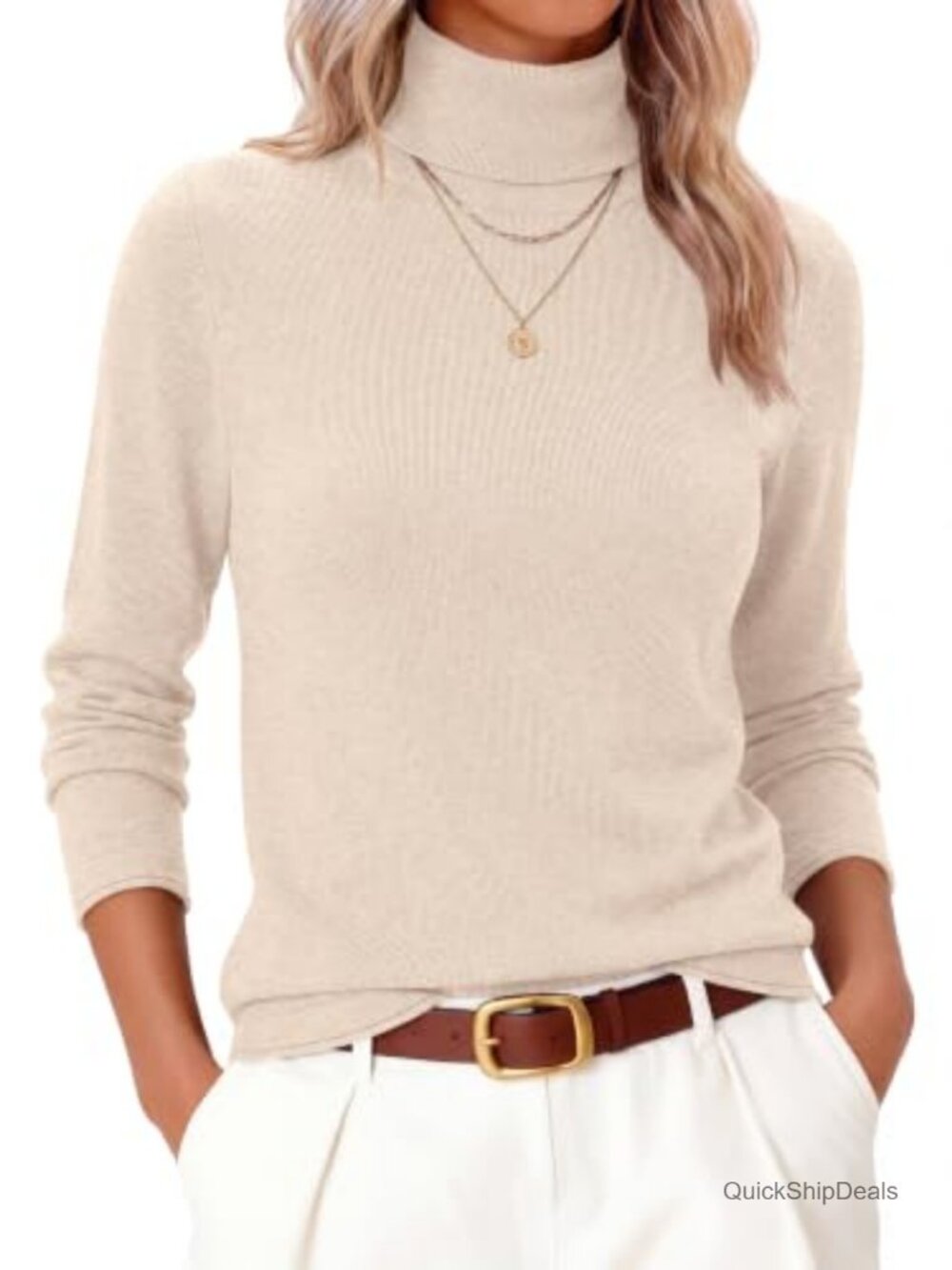 Wool Blend Lightweight Long Sleeve Turtleneck Pullover Sweater Womens Casual